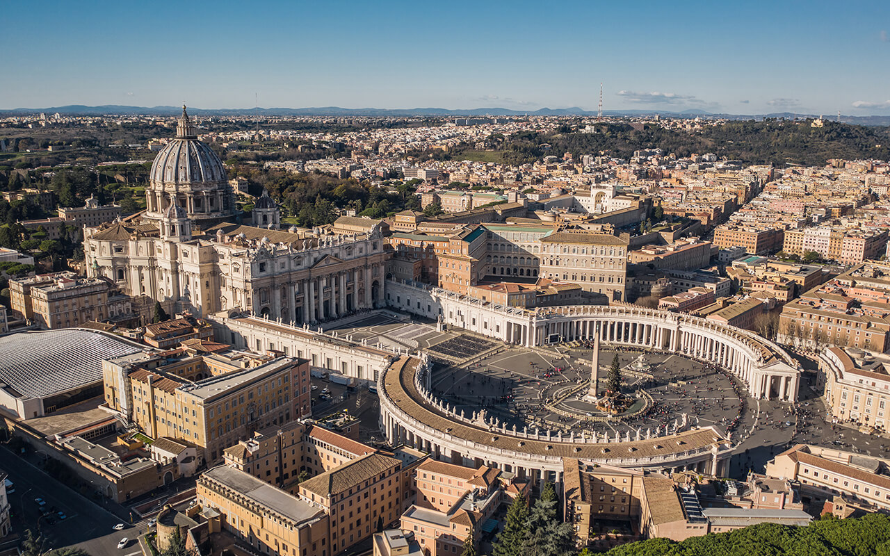 Aerial view St Peter Basilica Vatican Rome Italy tour